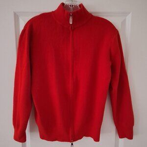 Cashmere-Like Front Zip Red Cardigan